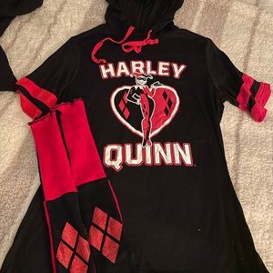 Harley Quinn hooded tshirt and leg warmers